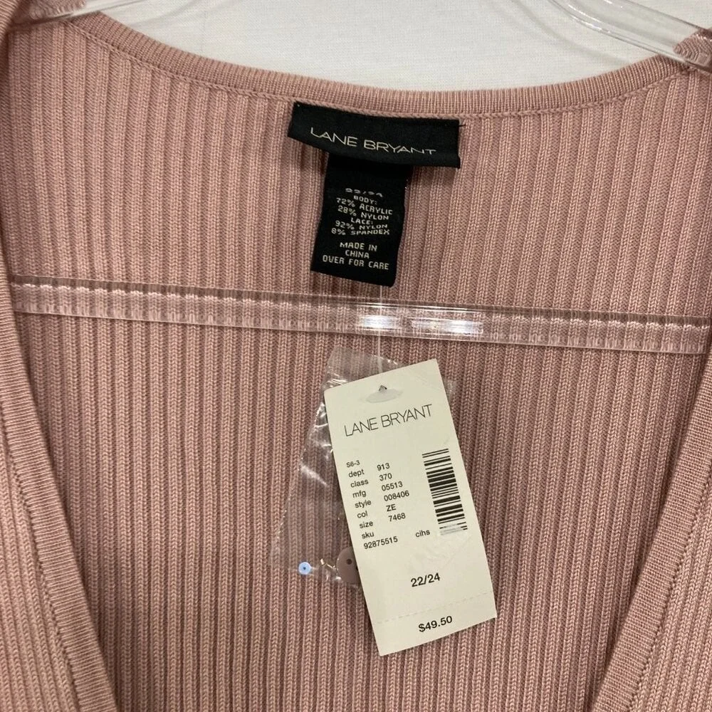 New Lane Bryant size 22/24 Pink Mauve‎ Lace Hook Closure Rib Knit Cardigan